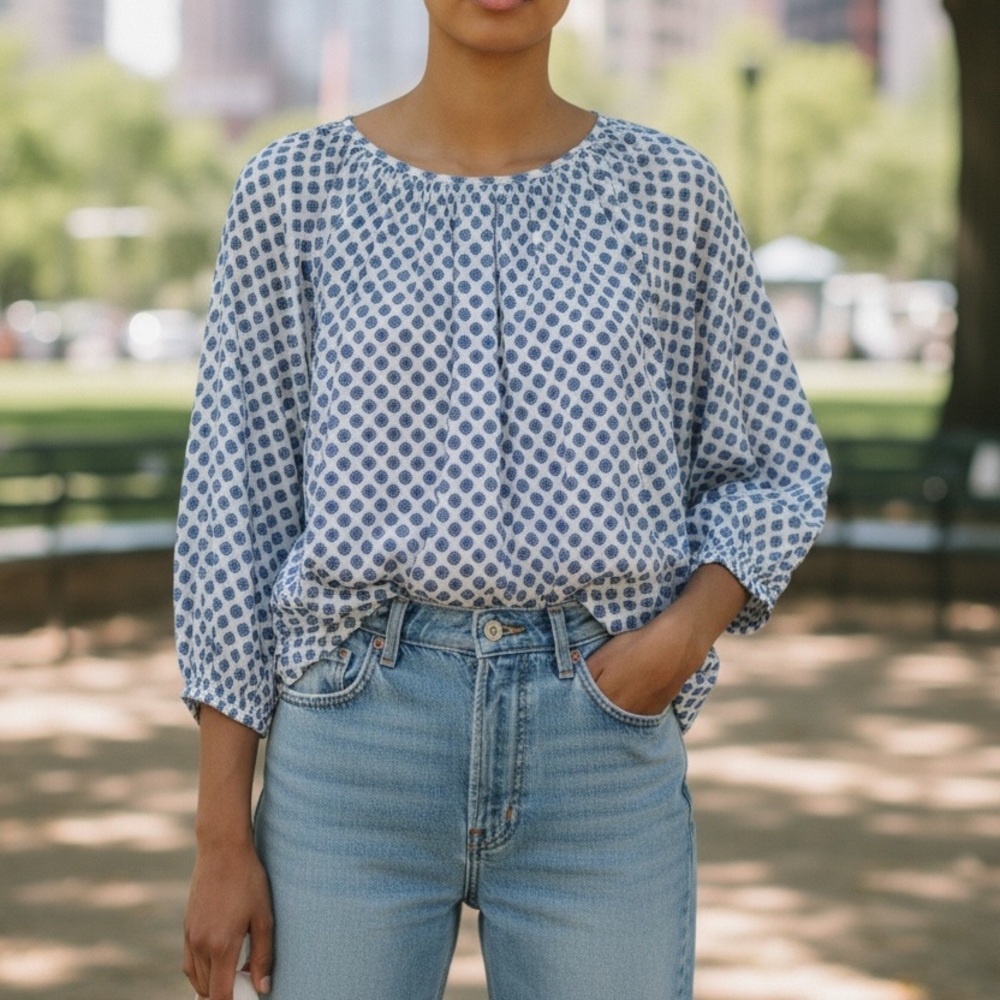Michael Kors Blue and White Patterned Blouse